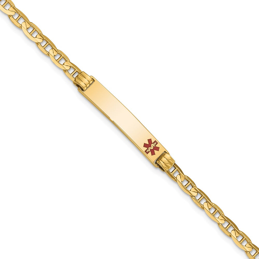 Engravable 14K Yellow Gold Medical Red Enamel Anchor Link ID Bracelet Length 8 inches Width 5.5 mm With Lobster Claw Clasp