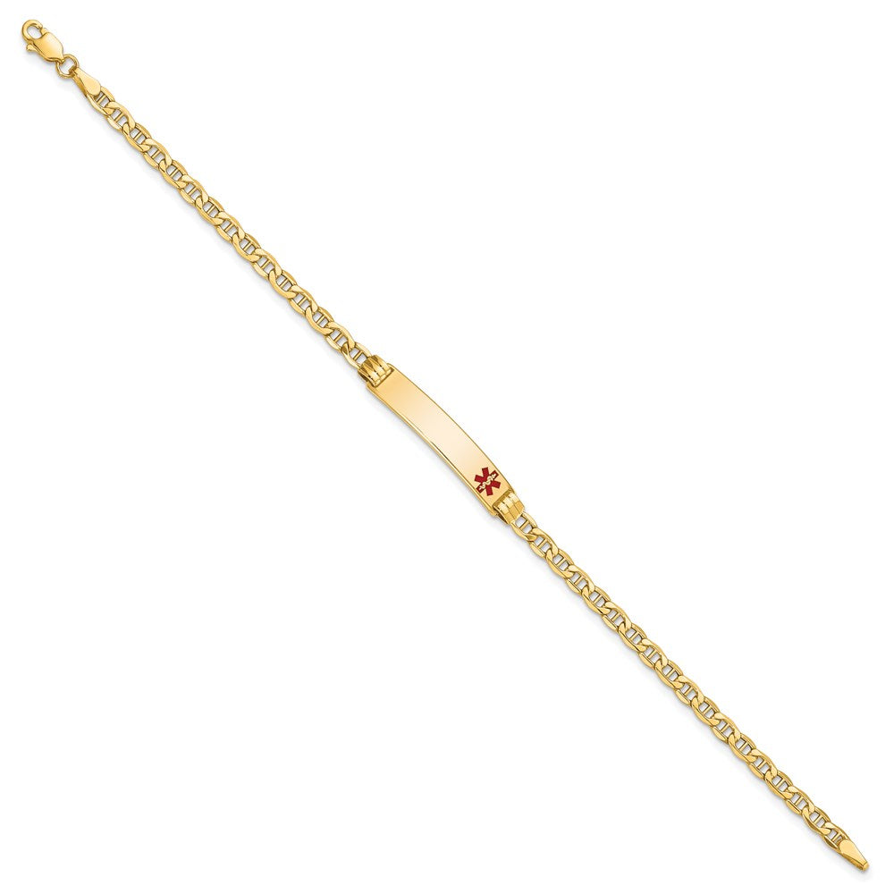 Engravable 14K Yellow Gold Medical Red Enamel Anchor Link ID Bracelet Length 7 inches Width 5.5 mm With Lobster Claw Clasp