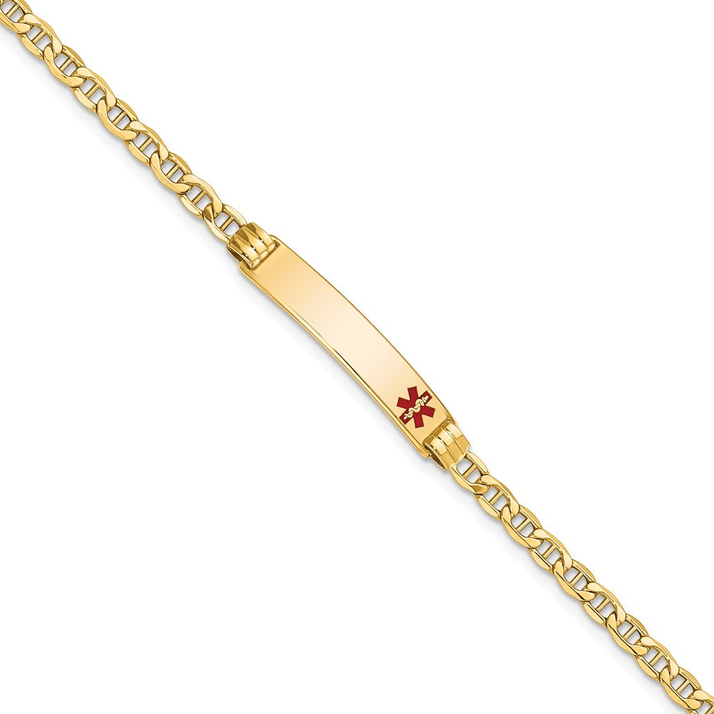 Engravable 14K Yellow Gold Medical Red Enamel Anchor Link ID Bracelet Length 8 inches Width 5.5 mm With Lobster Claw Clasp