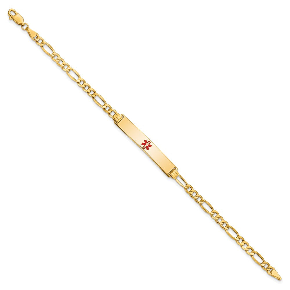 Engravable 14K Yellow Gold Medical Red Enamel ID Bracelet Length 7 inches Width 6.5 mm With Lobster Claw Clasp