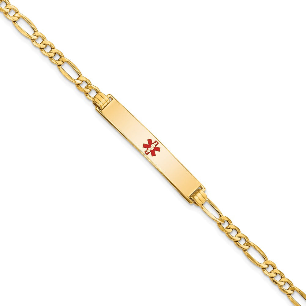 Engravable 14K Yellow Gold Medical Red Enamel ID Bracelet Length 7 inches Width 6.5 mm With Lobster Claw Clasp