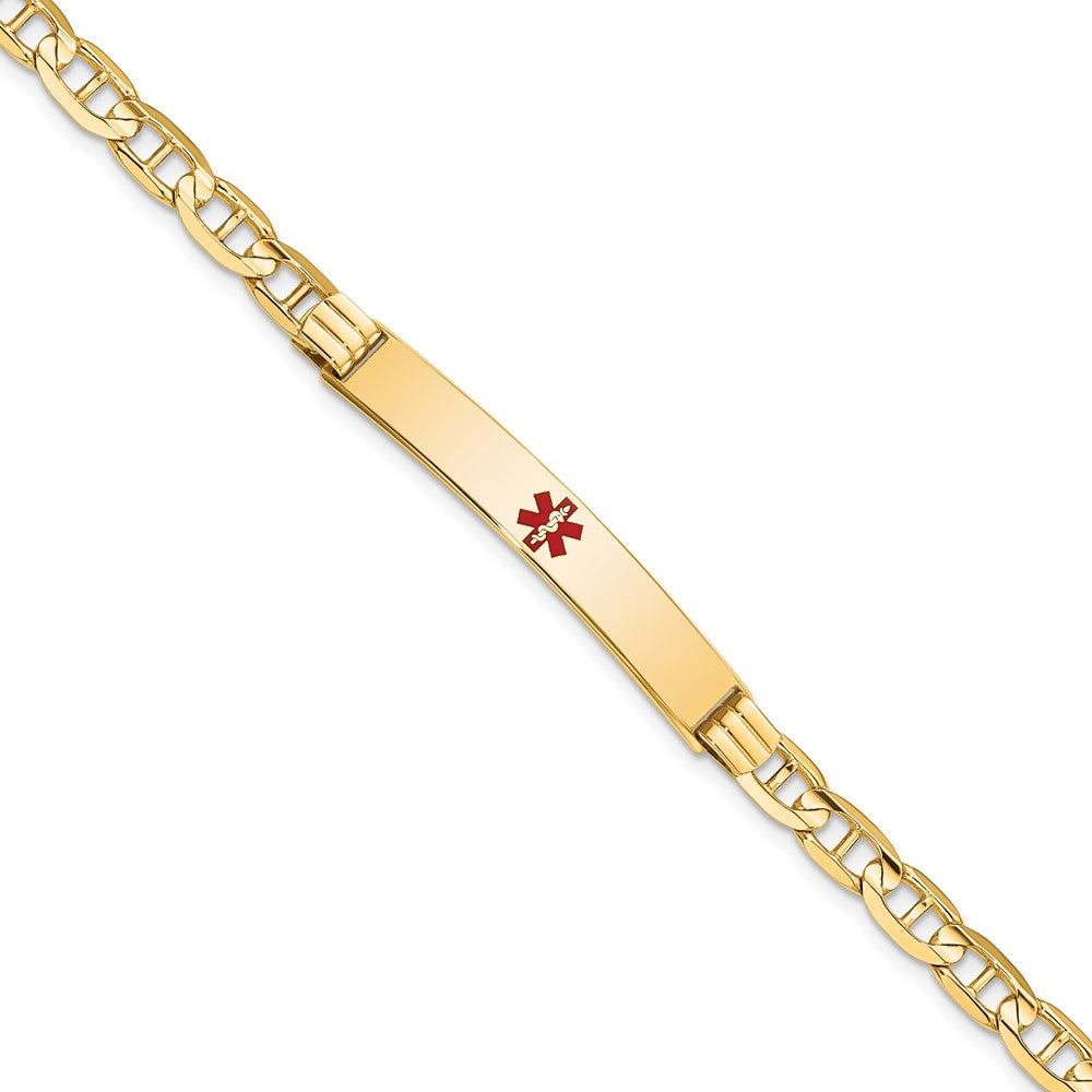 Engravable 14K Yellow Gold Medical Red Enamel Anchor ID Bracelet Length 8 inches Width 6.5 mm With Lobster Claw Clasp