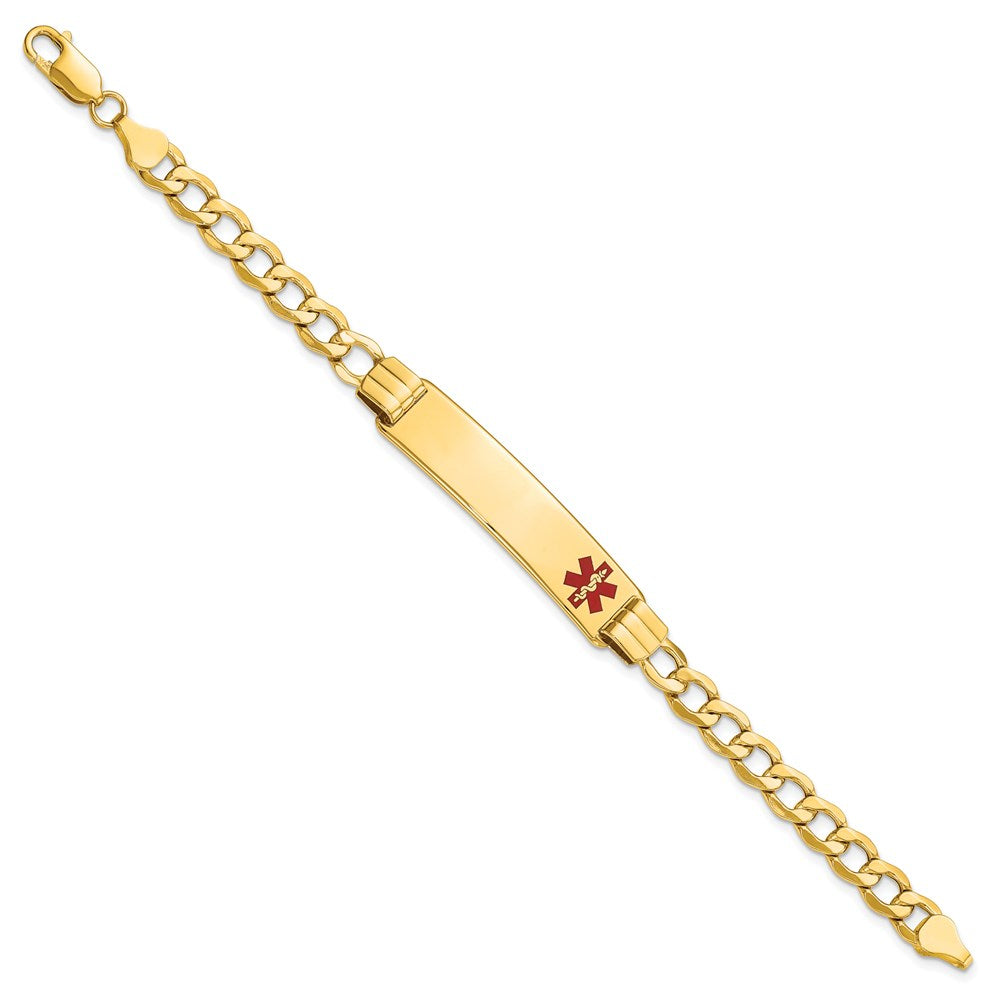 Engravable 14K Yellow Gold Medical Red Enamel Curb Link ID Bracelet Length 7 inches Width 10.5 mm With Lobster Claw Clasp