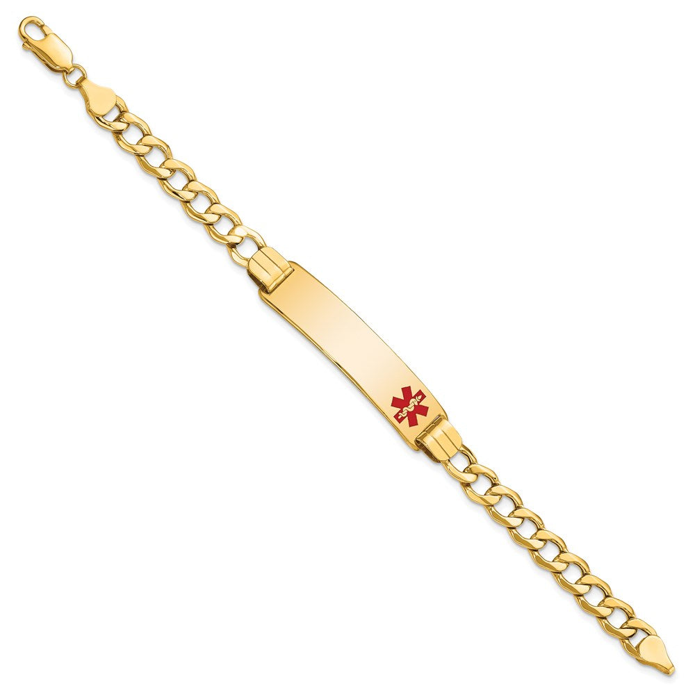 Engravable 14K Yellow Gold Medical Red Enamel Curb Link ID Bracelet Length 8 inches Width 10.5 mm With Lobster Claw Clasp