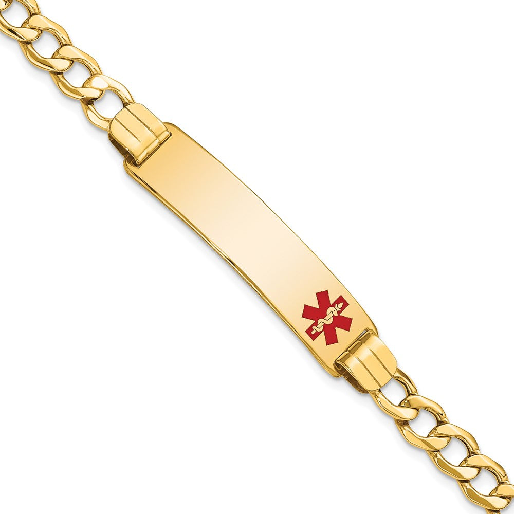 Engravable 14K Yellow Gold Medical Red Enamel Curb Link ID Bracelet Length 7 inches Width 10.5 mm With Lobster Claw Clasp