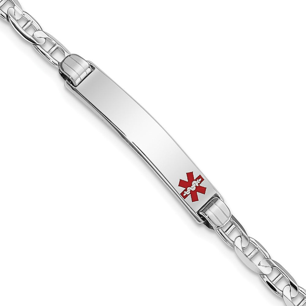 Engravable 14K White Gold Medical Red Enamel Anchor Link ID Bracelet Length 8 inches Width 5.5 mm With Lobster Claw Clasp