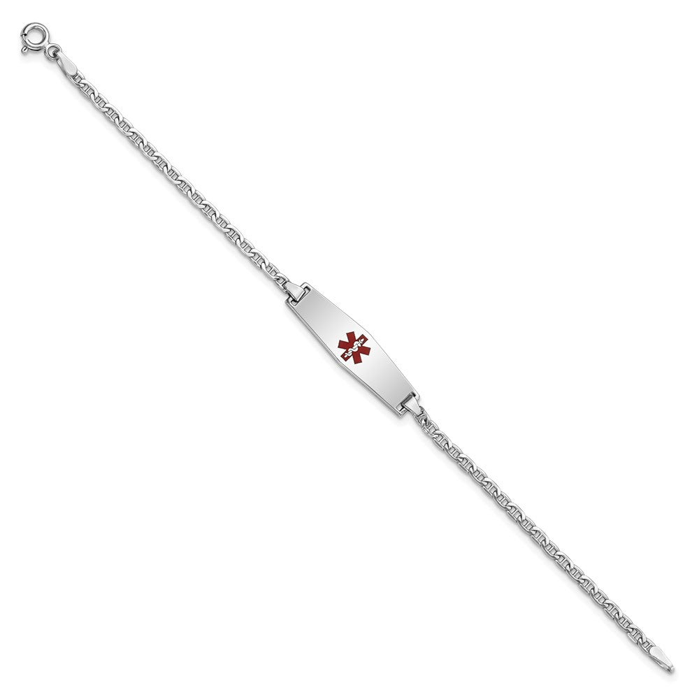 Engravable 14K White Gold Medical Soft Diamond Shape Enamel Anchor Link ID Bracelet Length 7 inches Width 5.5 mm With Spring Ring Clasp