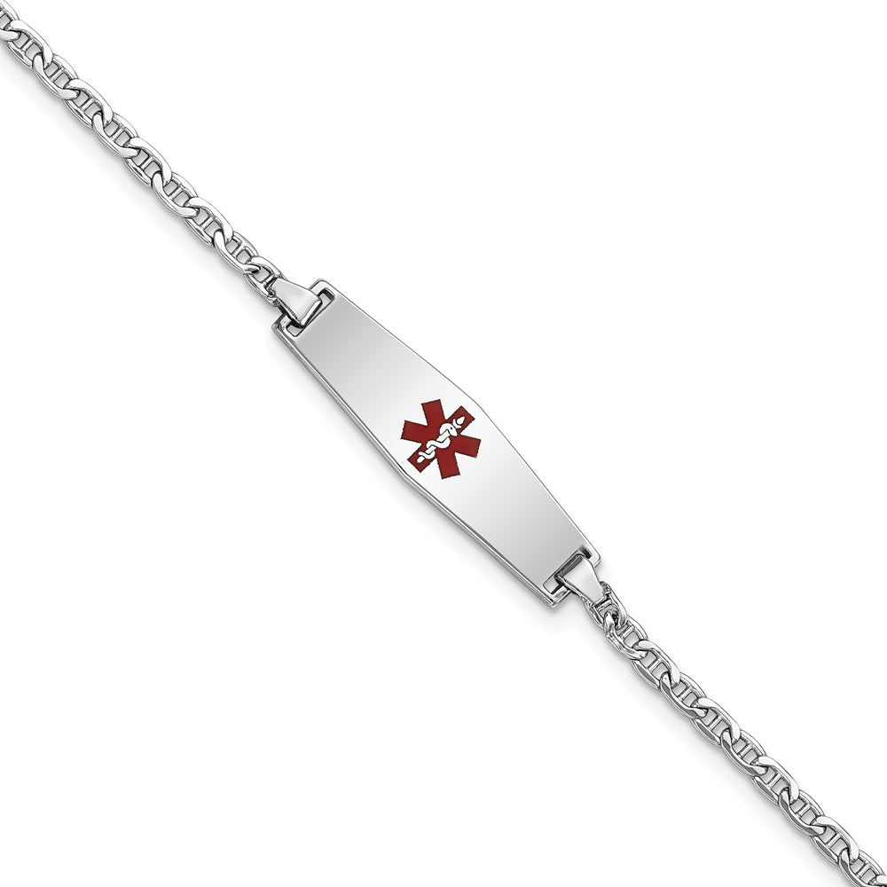 Engravable 14K White Gold Medical Soft Diamond Shape Enamel Anchor Link ID Bracelet Length 7 inches Width 5.5 mm With Spring Ring Clasp