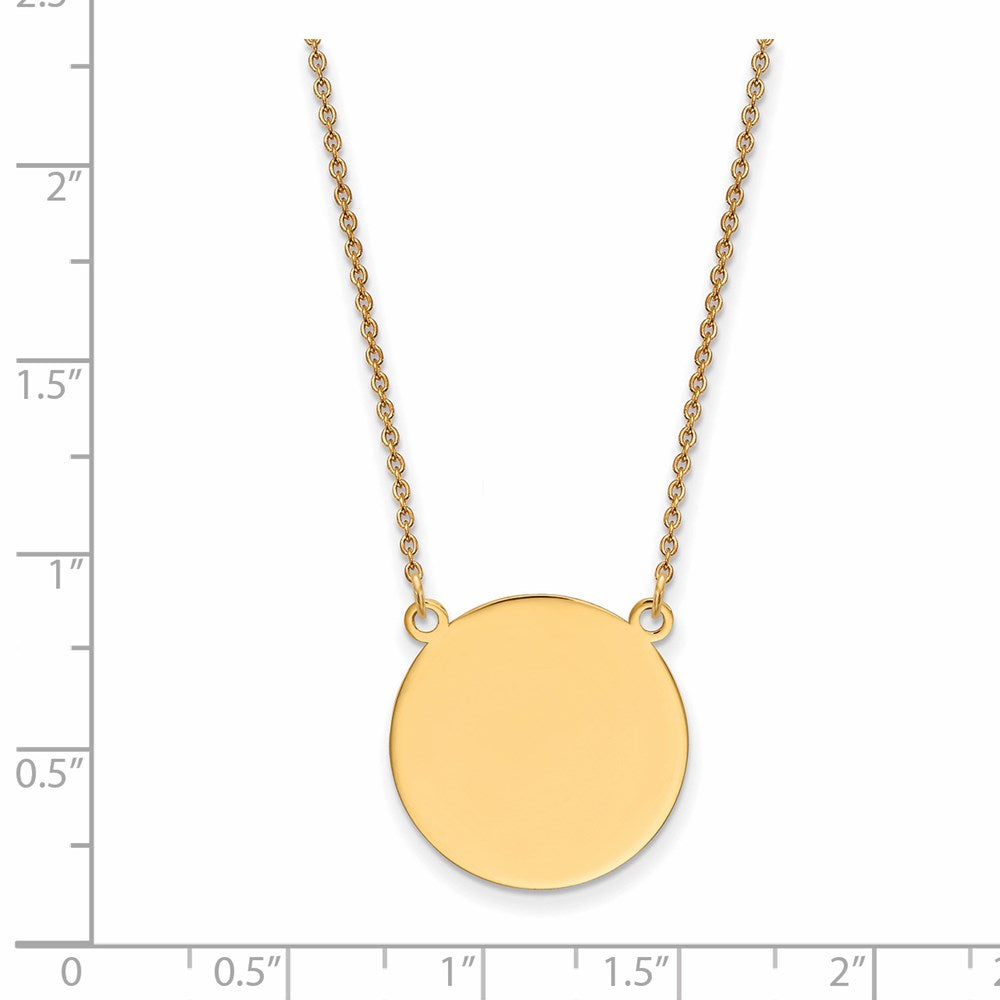 14k Yellow Gold Plain .018 Gauge Circular Disc 18in NecklaceEngravable Charm Pendant Jewelry Gifts (Length 18" Width 0.75")