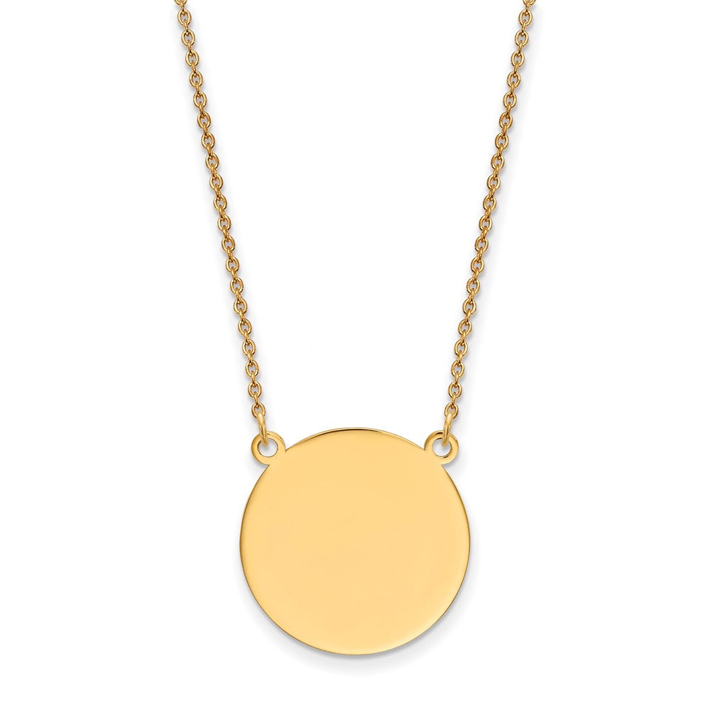 14k Yellow Gold Plain .018 Gauge Circular Disc 18in NecklaceEngravable Charm Pendant Jewelry Gifts (Length 18" Width 0.75")