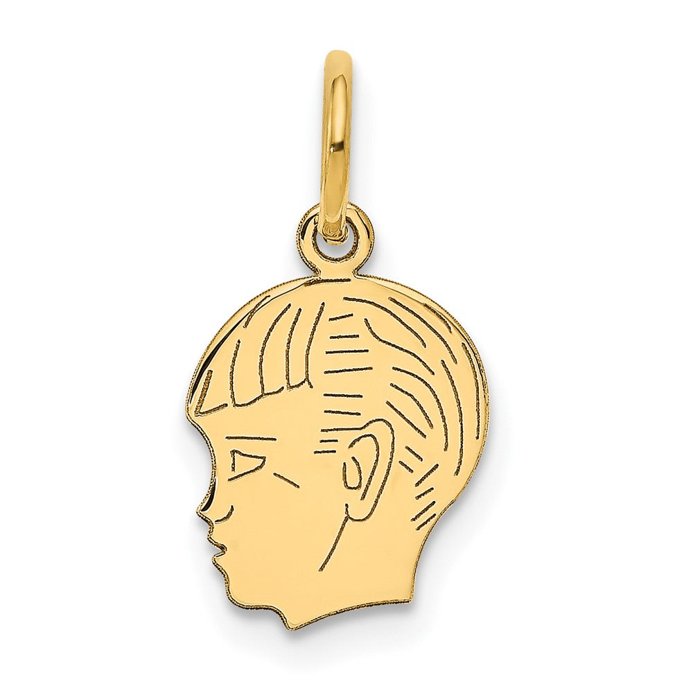 14k Yellow Gold .011 Depth Boy HeadEngravable Charm Pendant Jewelry Gifts (Length 0.66" Width 0.35")