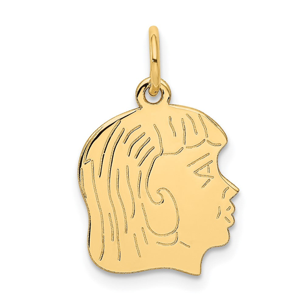 14k Yellow Gold .018 Depth Girl HeadEngravable Charm Pendant Jewelry Gifts (Length 0.86" Width 0.51")