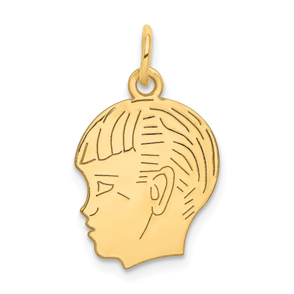 14k Yellow Gold .013 Depth Boy HeadEngravable Charm Pendant Jewelry Gifts (Length 0.86" Width 0.51")