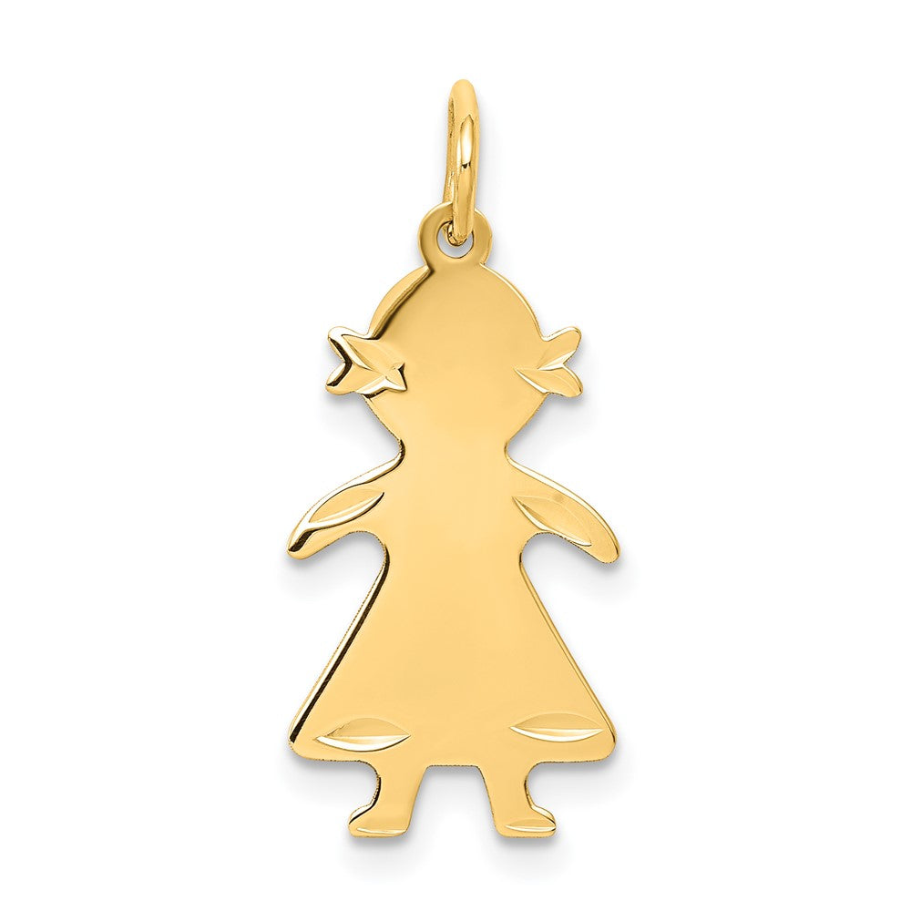 14k Yellow Gold .011 Depth GirlEngravable Charm Pendant Jewelry Gifts (Length 0.98" Width 0.39")