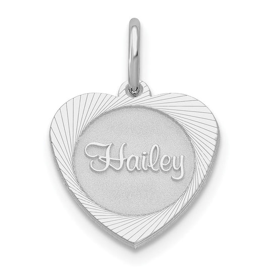 10K White Gold Small Heart Disc with Name Engravable Charm Pendant Jewelry Gifts (Length 0.59" Width 0.33")