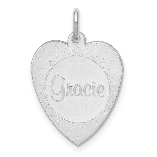 10K White Gold Large Heart Disc with Name Engravable Charm Pendant Jewelry Gifts (Length 0.76" Width 0.62")