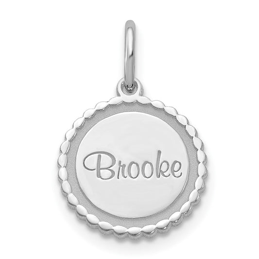 10K White Gold Scalloped Round Disc with Name Engravable Charm Pendant Jewelry Gifts (Length 0.55" Width 0.51")