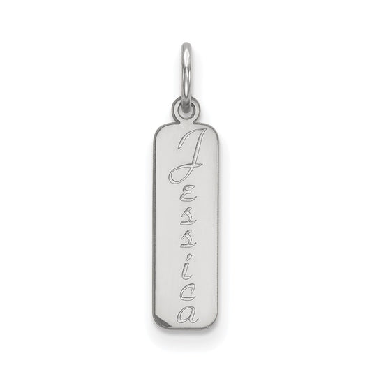 10K White Gold Vertical Script Font Name Bar Engravable Charm Pendant Jewelry Gifts (Length 0.7" Width 0.2")