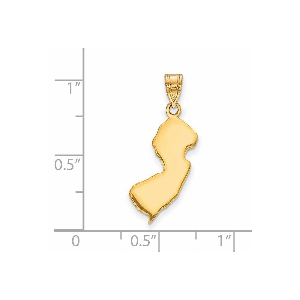 14k Yellow Gold New Jersey State Engravable Charm Pendant Jewelry Gifts (Length 0.82" Width 0.35")