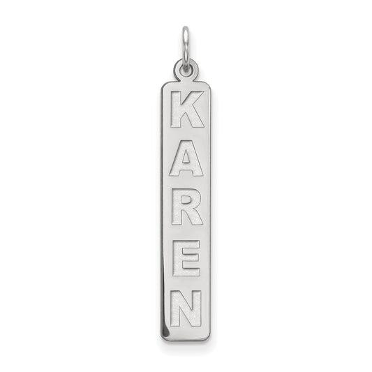 10K White Gold Large Vertical Bar Engravable Charm Pendant Jewelry Gifts (Length 1.29" Width 0.23")