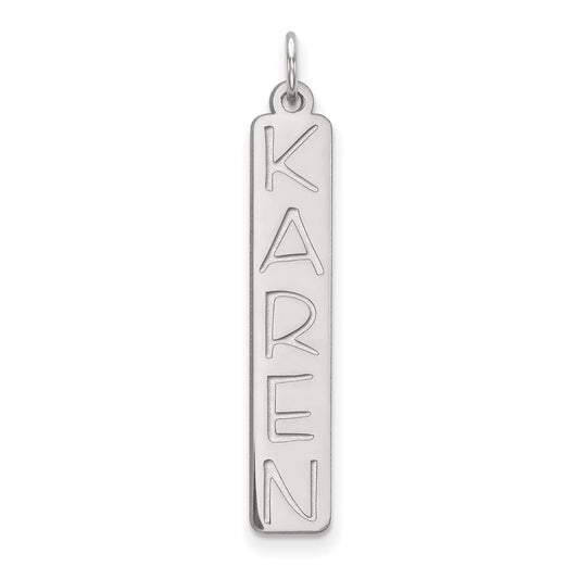 10K White Gold Large Vertical Bar Engravable Charm Pendant Jewelry Gifts (Length 1.29" Width 0.23")