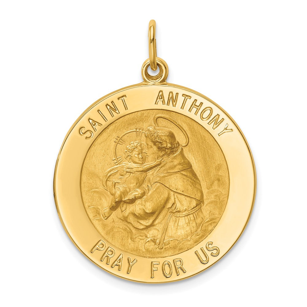 14k Yellow Gold Polished Satin Large Round St. Anthony Medal Engravable Charm Pendant Jewelry Gifts (Length 1.27" Width 0.98")