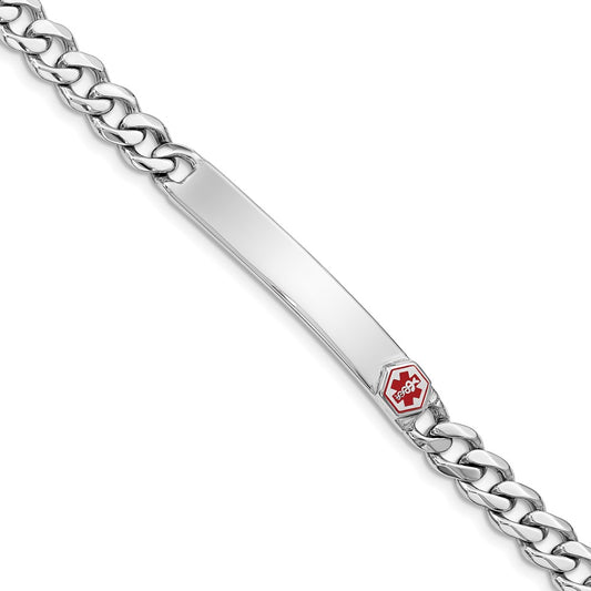 Polished Engravable 925 Sterling Silver Medical ID Curb Link Bracelet Length 8 inches Width 6 mm With Lobster Claw Clasp