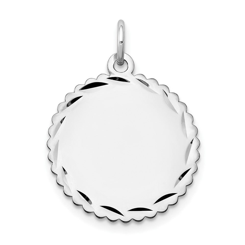 14k White Gold .027 Gauge Scalloped Disc Engravable Charm Pendant Jewelry Gifts (Length 0.9" Width 0.7")