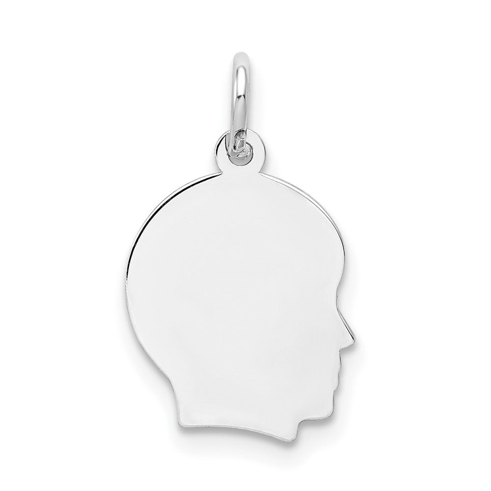 14k White Gold Plain Small.011 Depth Facing Right BoyEngravable Charm Pendant Jewelry Gifts (Length 0.7" Width 0.39")