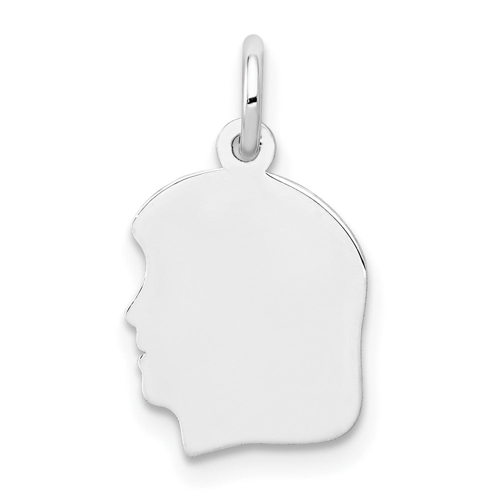 14k White Gold Plain Small.018 Depth Facing Left GirlEngravable Charm Pendant Jewelry Gifts (Length 0.7" Width 0.39")