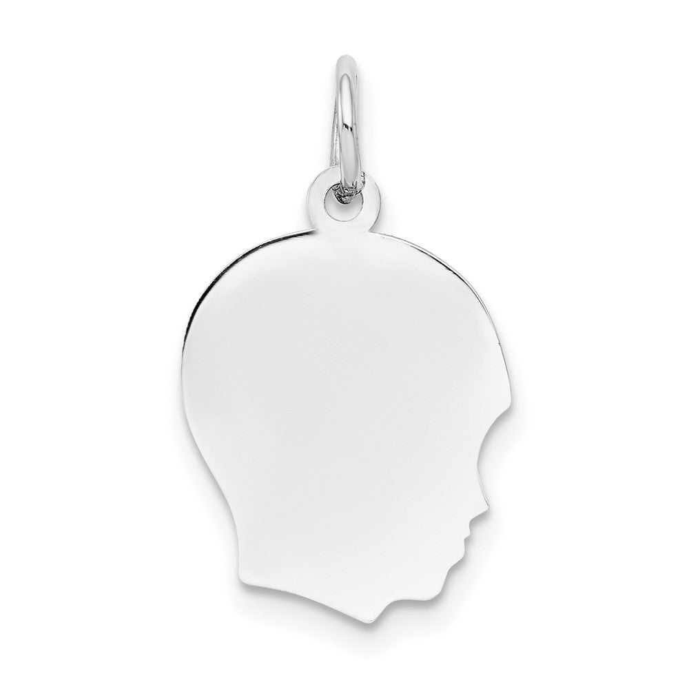 14k White Gold Plain Medium.018 Depth Facing Right BoyEngravable Charm Pendant Jewelry Gifts (Length 0.86" Width 0.51")