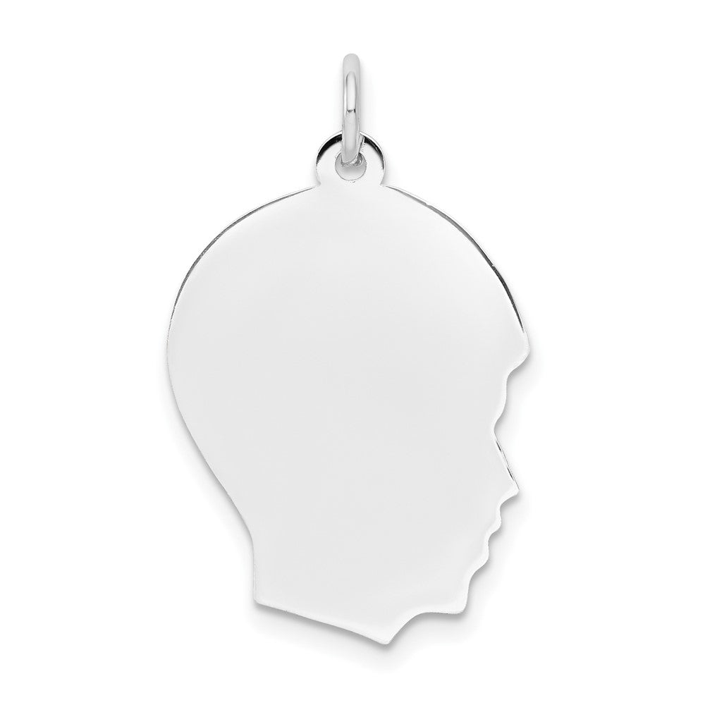 14k White Gold Plain Medium.027 Depth Facing Right BoyEngravable Charm Pendant Jewelry Gifts (Length 1.05" Width 0.66")