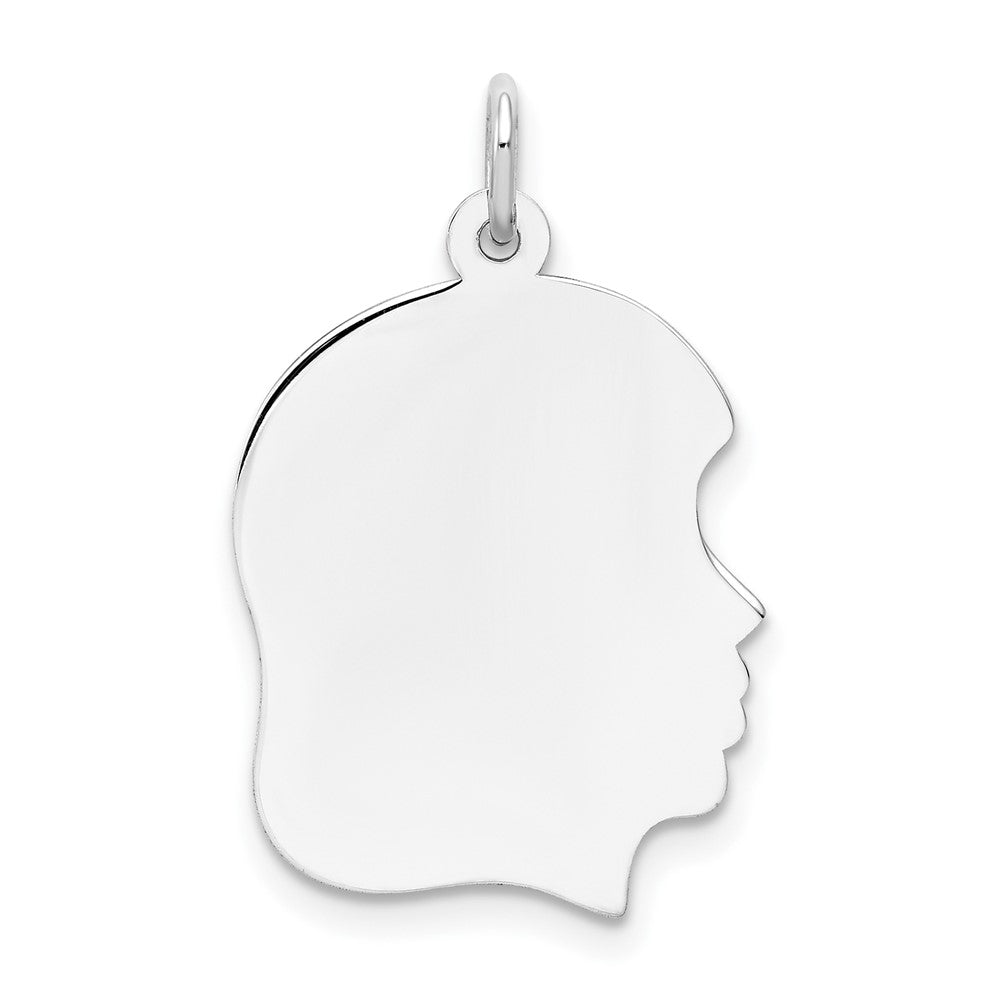 14k White Gold Plain Medium.027 Depth Facing Right GirlEngravable Charm Pendant Jewelry Gifts (Length 1.05" Width 0.66")