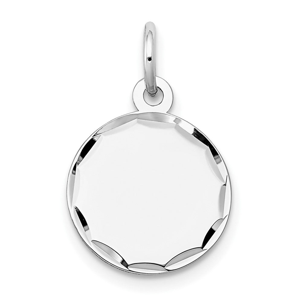 14k White Gold Etched .011 Gauge Round Disc Engravable Charm Pendant Jewelry Gifts (Length 0.78" Width 0.51")