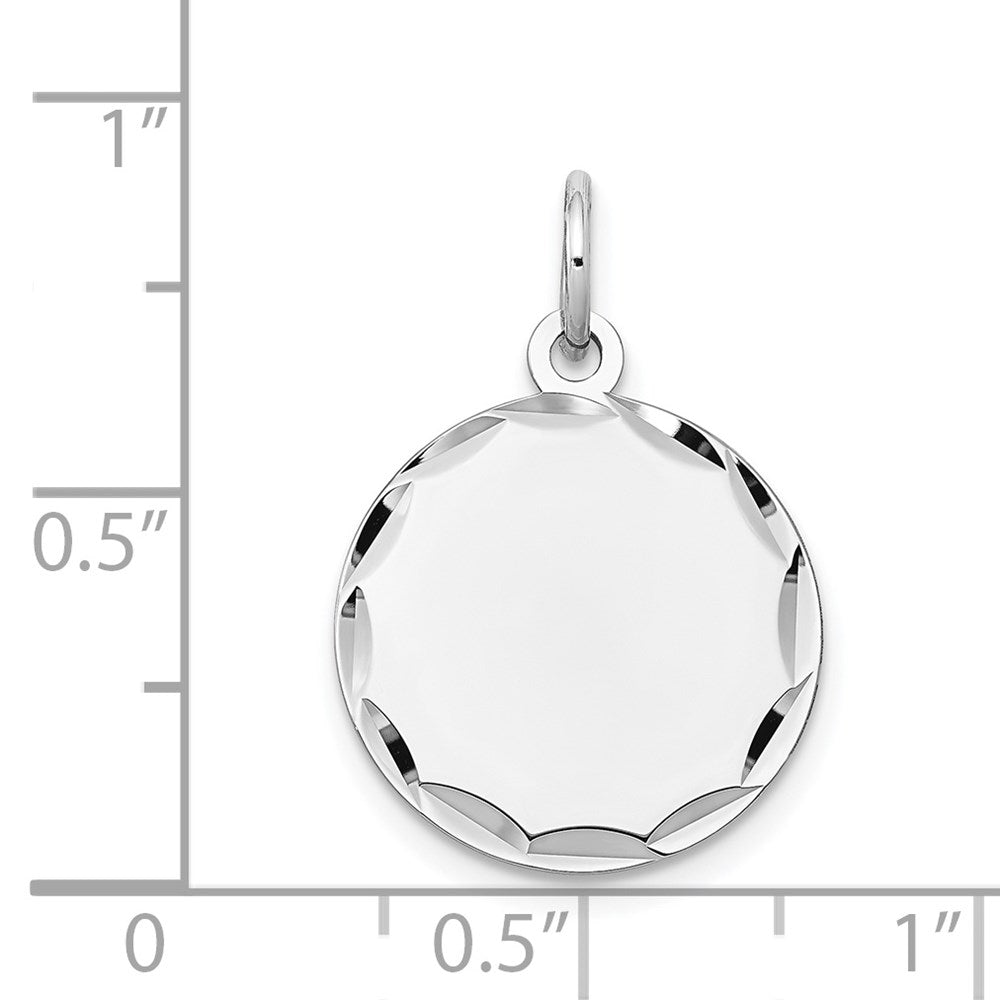 14k White Gold Etched .018 Gauge Round Disc Engravable Charm Pendant Jewelry Gifts (Length 0.9" Width 0.62")