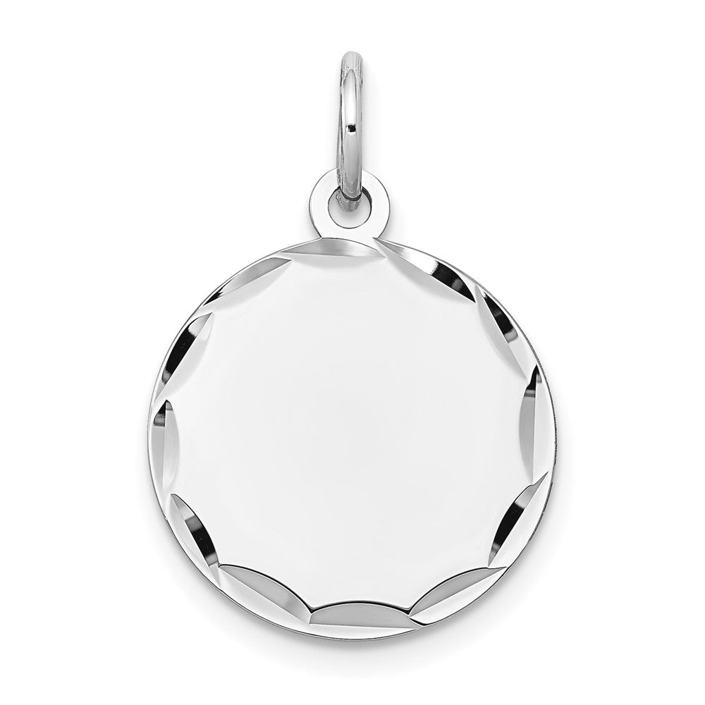 14k White Gold Etched .013 Gauge Round Disc Engravable Charm Pendant Jewelry Gifts (Length 0.9" Width 0.62")