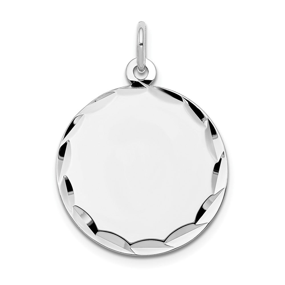 14k White Gold Etched .018 Gauge Round Disc Engravable Charm Pendant Jewelry Gifts (Length 1.05" Width 0.74")