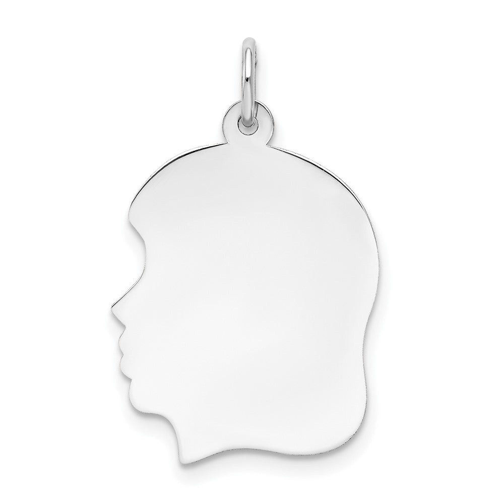 14k White Gold Plain Medium.018 Depth Facing Left GirlEngravable Charm Pendant Jewelry Gifts (Length 1.05" Width 0.66")