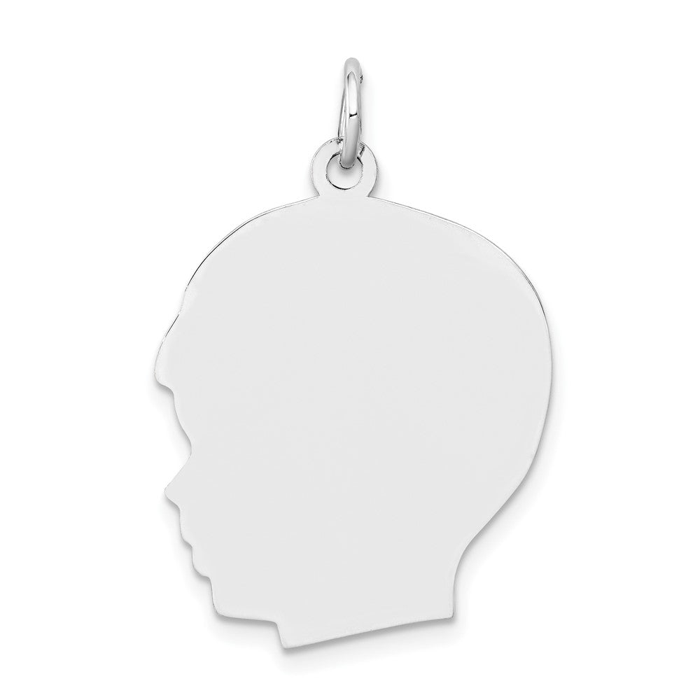 14k White Gold Plain Large.011 Depth Facing Left BoyEngravable Charm Pendant Jewelry Gifts (Length 1.17" Width 0.78")